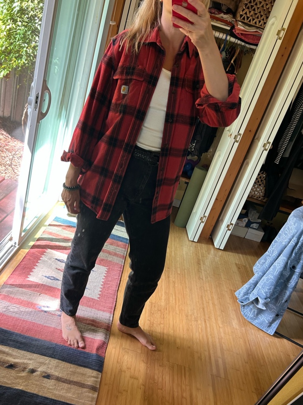 Carhartt Red and Black Plaid Loose Fit Flannel Shirt